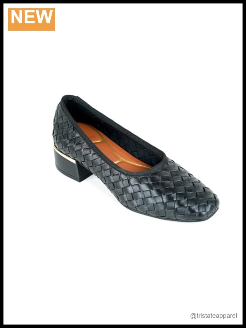 Woven Leather Comfort Block Heel Square Toe Pump Business Casual